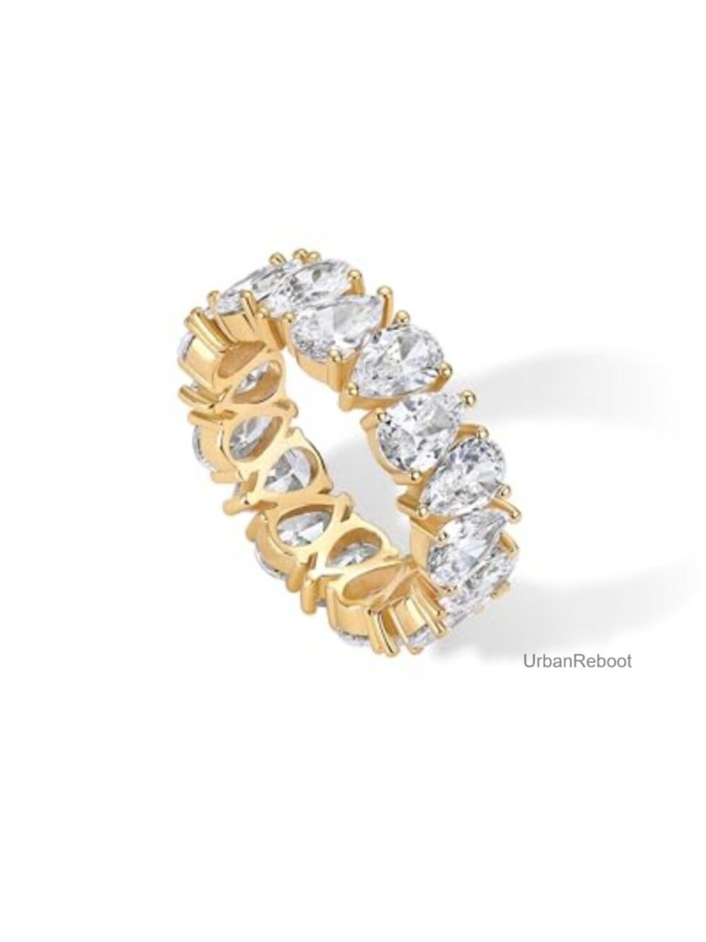 14K Gold Plated Pear Cubic Zirconia Eternity Ring Wedding Band Women